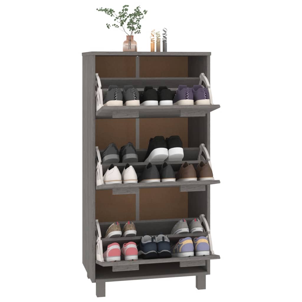 Shoe Cabinet "HAMAR" Light Grey 59.5x35x117 cm Solid Wood Pine