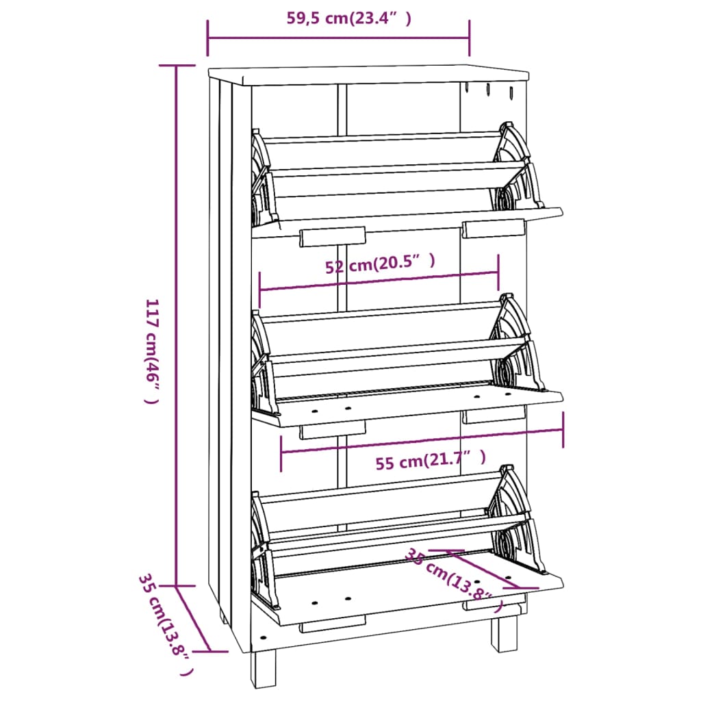 Shoe Cabinet "HAMAR" Light Grey 59.5x35x117 cm Solid Wood Pine