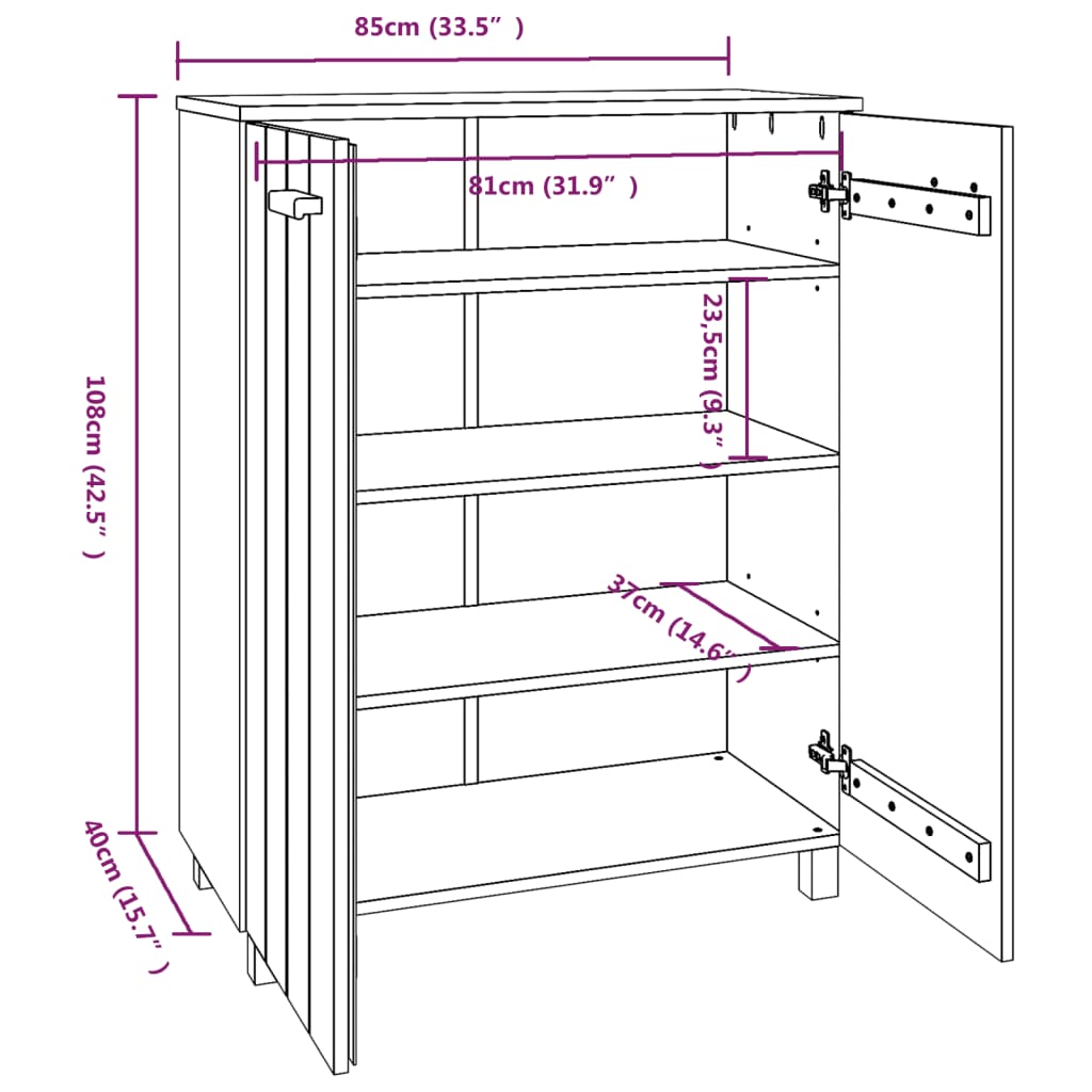 Shoe Cabinet "HAMAR" White 85x40x108 cm Solid Wood Pine