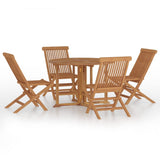 5 Piece Folding Outdoor Dining Set Solid Wood Teak - Front View