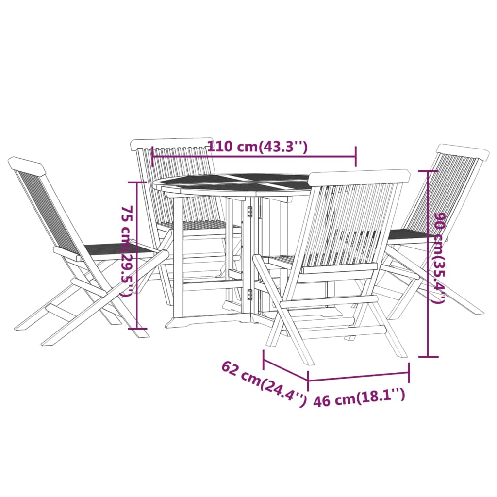 5 Piece Folding Outdoor Dining Set Solid Wood Teak