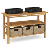 Bathroom Vanity Cabinet with Black Marble Sinks Solid Wood Teak - Front View