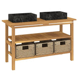 Bathroom Vanity Cabinet with Black Marble Sinks Solid Wood Teak - Side View