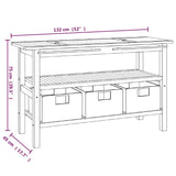 Bathroom Vanity Cabinet with Black Marble Sinks Solid Wood Teak - Rear View