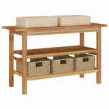 Bathroom Vanity Cabinet with Cream Marble Sinks Solid Wood Teak - Front View