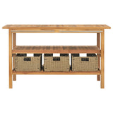 Bathroom Vanity Cabinet with Cream Marble Sinks Solid Wood Teak