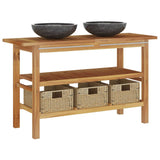 Bathroom Vanity Cabinet with Black Marble Sinks Solid Wood Teak - Front View