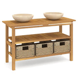 Bathroom Vanity Cabinet with Cream Marble Sinks Solid Wood Teak - Front View