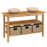 Bathroom Vanity Cabinet with Cream Marble Sinks Solid Wood Teak - Side View