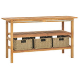 Bathroom Vanity Cabinet with Cream Marble Sinks Solid Wood Teak - Top-Down View