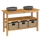 Bathroom Vanity Cabinet with River Stone Sinks Solid Wood Teak - Side View