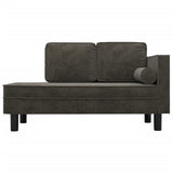 Chaise Lounge with Cushions and Bolster Dark Grey Velvet - Side View