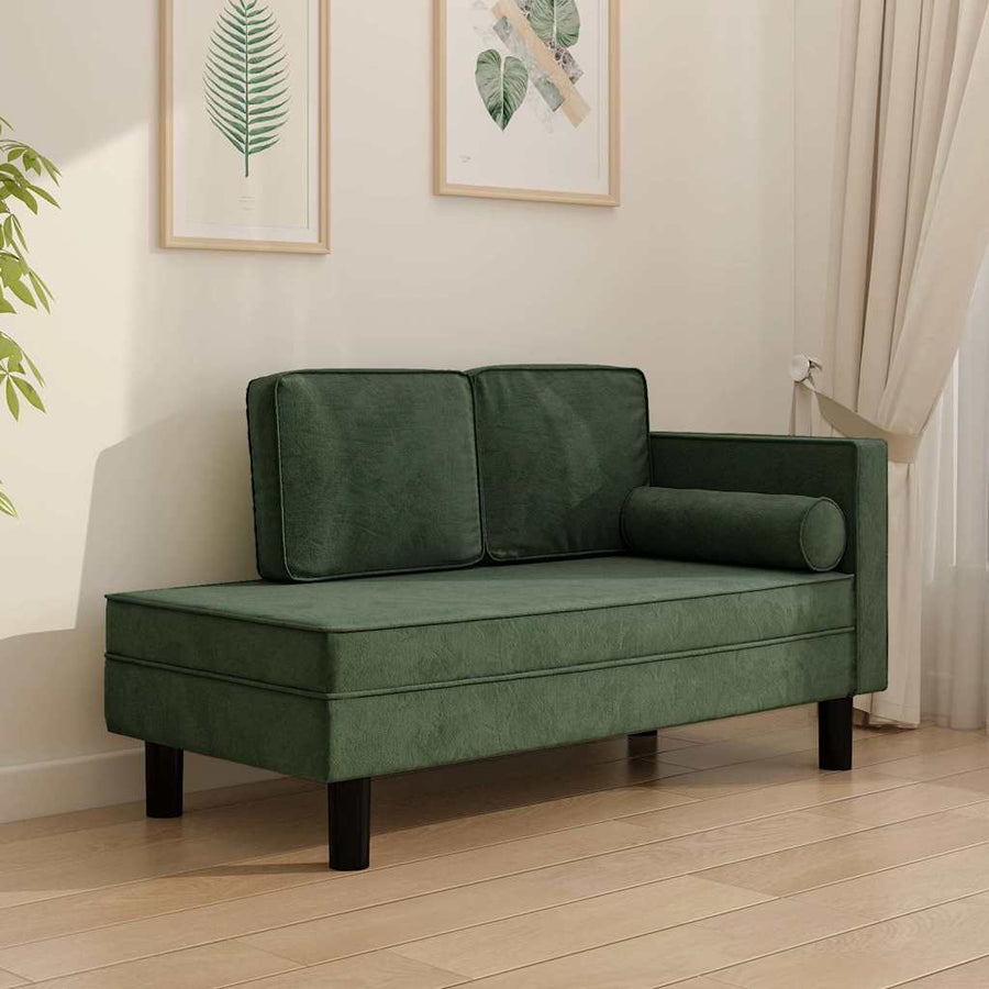 Chaise Lounge with Cushions and Bolster Dark Green Velvet