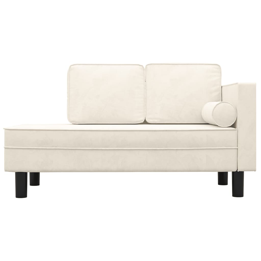 Chaise Lounge with Cushions and Bolster Cream Velvet