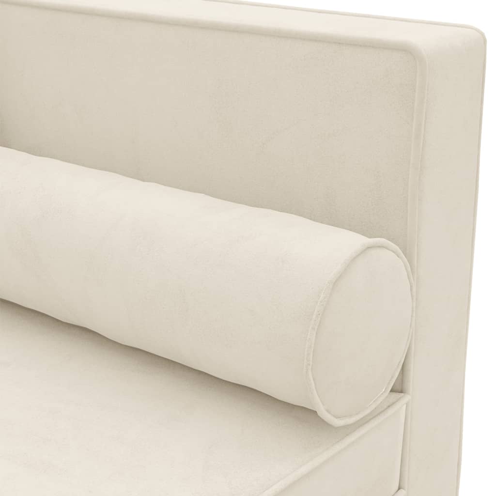 Chaise Lounge with Cushions and Bolster Cream Velvet