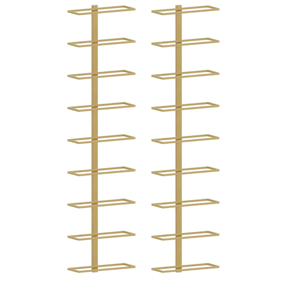 Wall-mounted Wine Rack for 9 Bottles 2 pcs Gold Iron