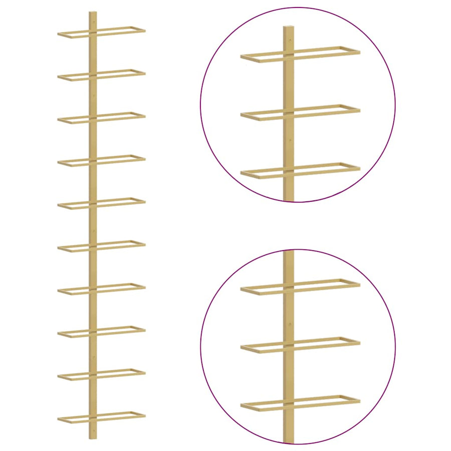 Wall-mounted Wine Rack for 10 Bottles 2 pcs Gold Metal