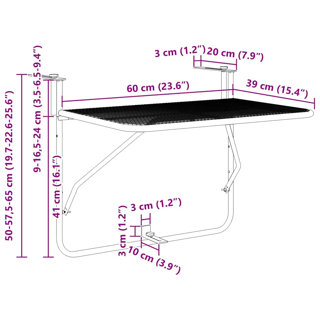 Balcony Table White 60x40 cm Steel