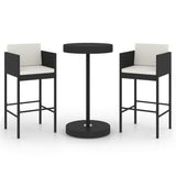3 Piece Garden Bar Set with Cushions Poly Rattan Black