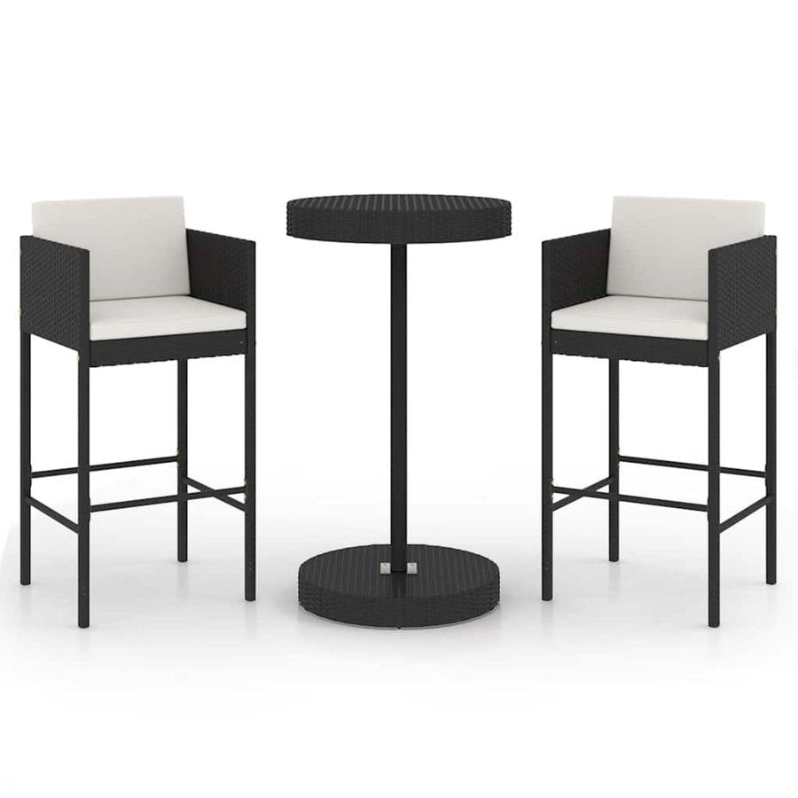 3 Piece Garden Bar Set with Cushions Poly Rattan Black