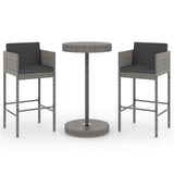 3 Piece Garden Bar Set with Cushions Poly Rattan Grey