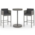 3 Piece Garden Bar Set with Cushions Poly Rattan Grey
