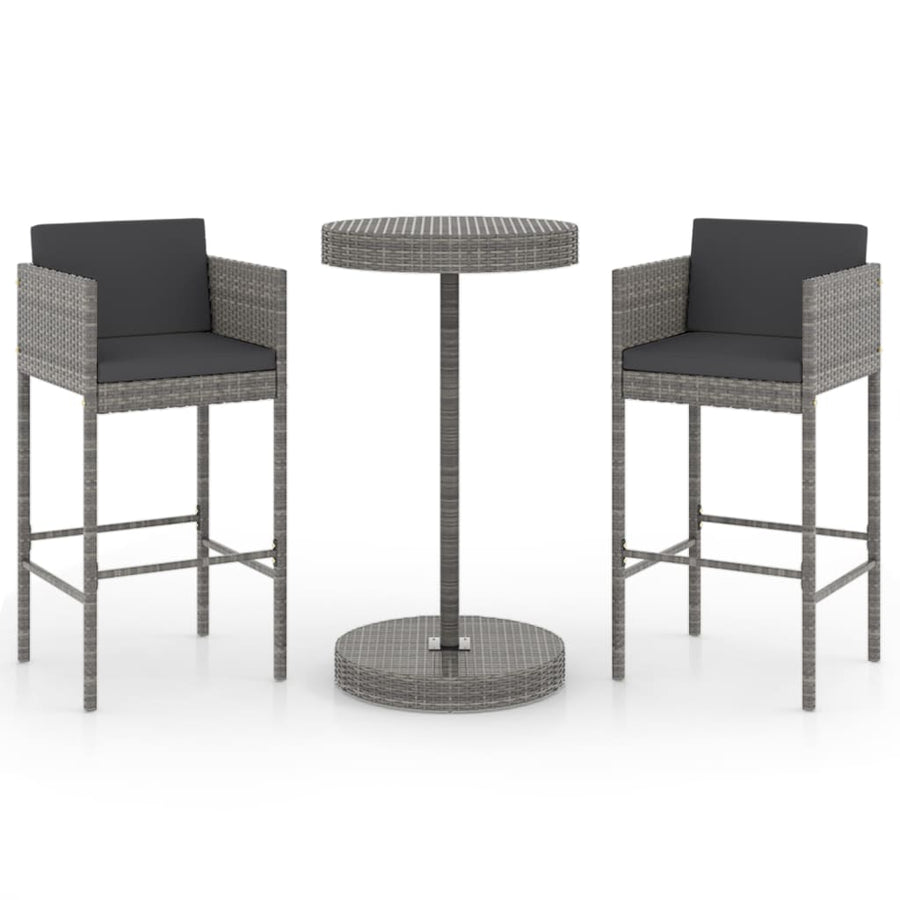 3 Piece Garden Bar Set with Cushions Poly Rattan Grey