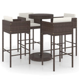 5 Piece Garden Bar Set with Cushions Poly Rattan Brown - Front View