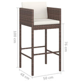 5 Piece Garden Bar Set with Cushions Poly Rattan Brown - Low Angle