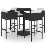 5 Piece Garden Bar Set with Cushions Poly Rattan Black - Front View