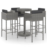5 Piece Garden Bar Set with Cushions Poly Rattan Grey - Front View