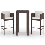 3 Piece Garden Bar Set with Cushions Poly Rattan Brown - Front View