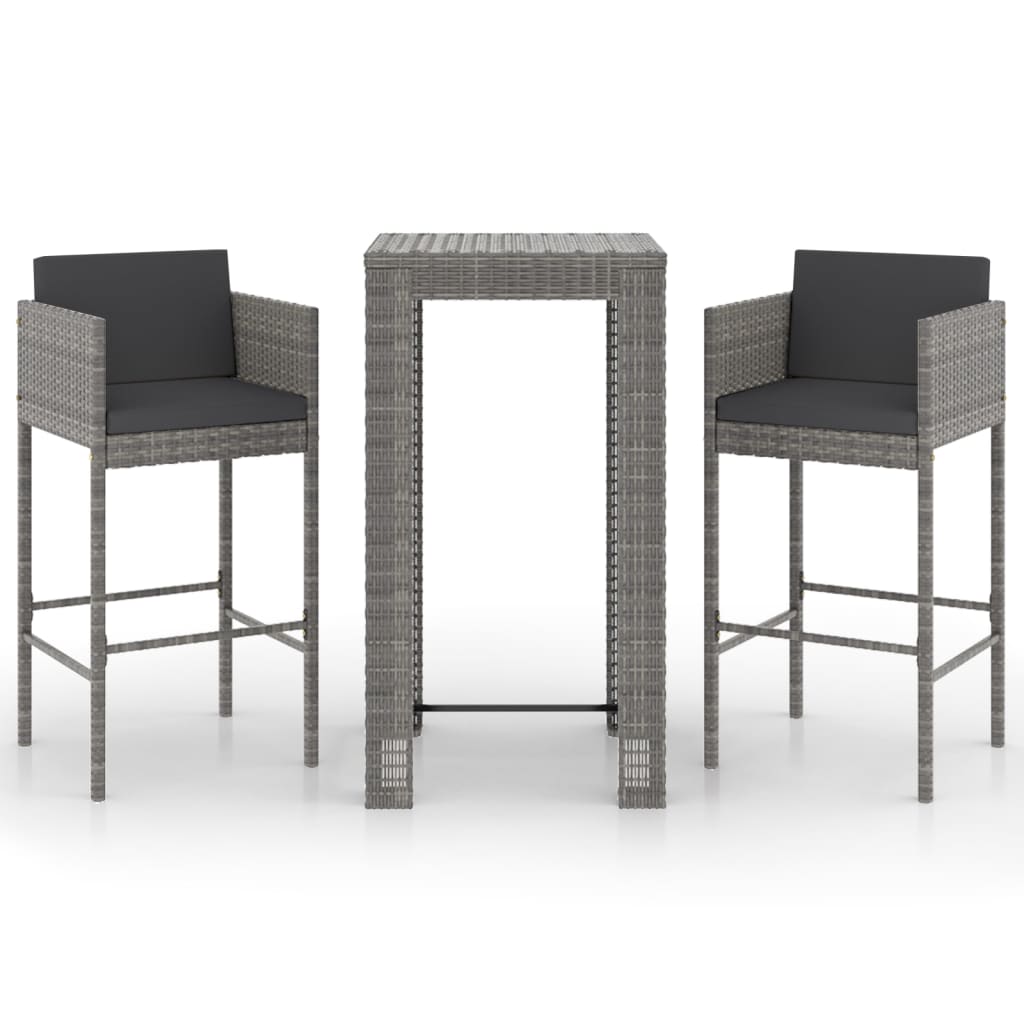 3 Piece Garden Bar Set with Cushions Poly Rattan Grey