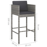 3 Piece Garden Bar Set with Cushions Poly Rattan Grey - Low Angle