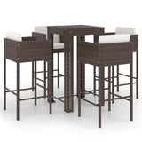 5 Piece Garden Bar Set with Cushions Poly Rattan Brown - Front View