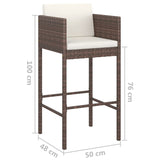 5 Piece Garden Bar Set with Cushions Poly Rattan Brown - Low Angle