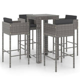 5 Piece Garden Bar Set with Cushions Poly Rattan Grey - Front View