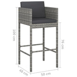 5 Piece Garden Bar Set with Cushions Poly Rattan Grey - Low Angle