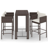 5 Piece Garden Bar Set with Cushions Poly Rattan Brown - Front View