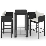 5 Piece Garden Bar Set with Cushions Poly Rattan Black - Front View