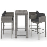 5 Piece Garden Bar Set with Cushions Poly Rattan Grey - Front View