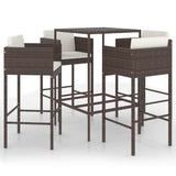 5 Piece Garden Bar Set with Cushions Poly Rattan Brown - Front View
