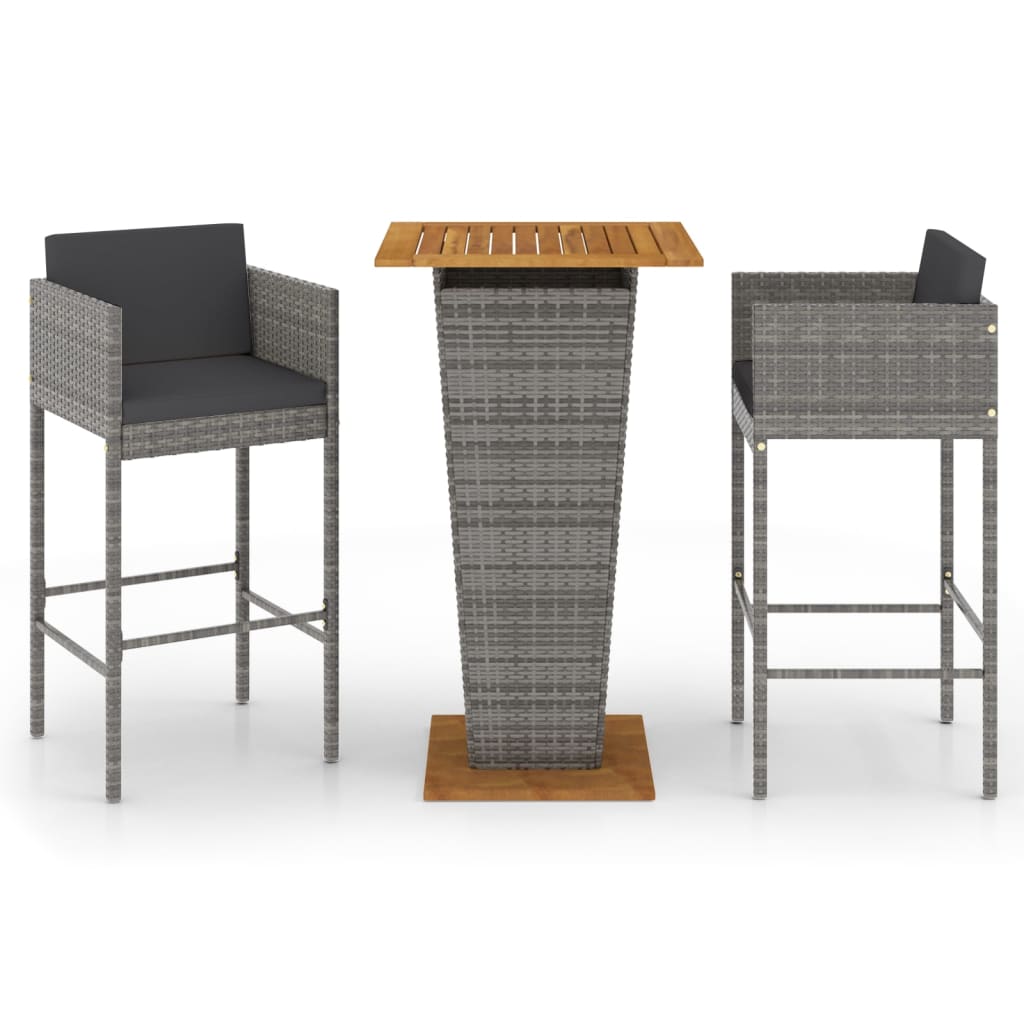 3 Piece Garden Bar Set with Cushions Poly Rattan Grey