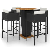 5 Piece Garden Bar Set with Cushions Poly Rattan Black - Front View