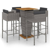 5 Piece Garden Bar Set with Cushions Poly Rattan Grey - Front View
