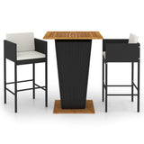 3 Piece Garden Bar Set with Cushions Poly Rattan Black - Front View