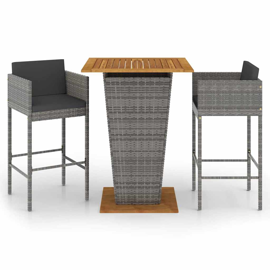 3 Piece Garden Bar Set with Cushions Poly Rattan Grey
