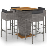 5 Piece Garden Bar Set with Cushions Poly Rattan Grey - Front View