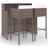 3 Piece Garden Bar Set with Cushions Poly Rattan Brown - Front View