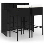 3 Piece Garden Bar Set with Cushions Poly Rattan Black